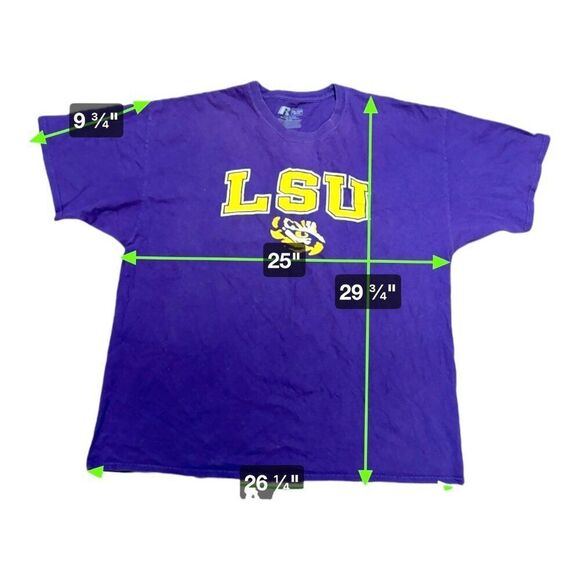 LSU Tigers Purple T-Shirt 2XL 2XG Russell Athletic 100% Cotton Vintage Football - Picture 4 of 5